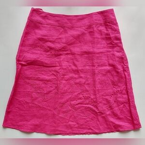 Valerie Stevens Pink Linen Embroidered Skirt Women’s Sz 12 Embellished 24” long